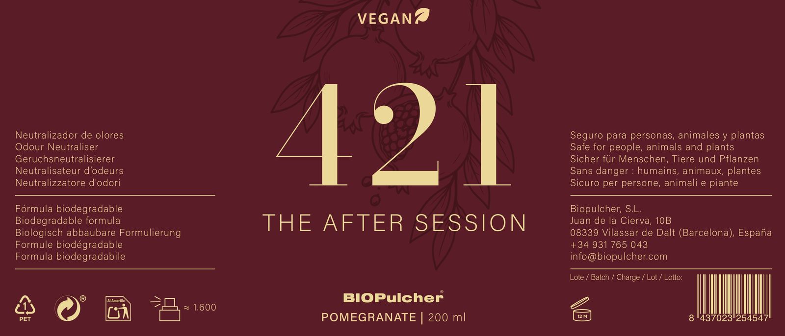 Label of 421 The After Session, Pomegranate, 200 ml